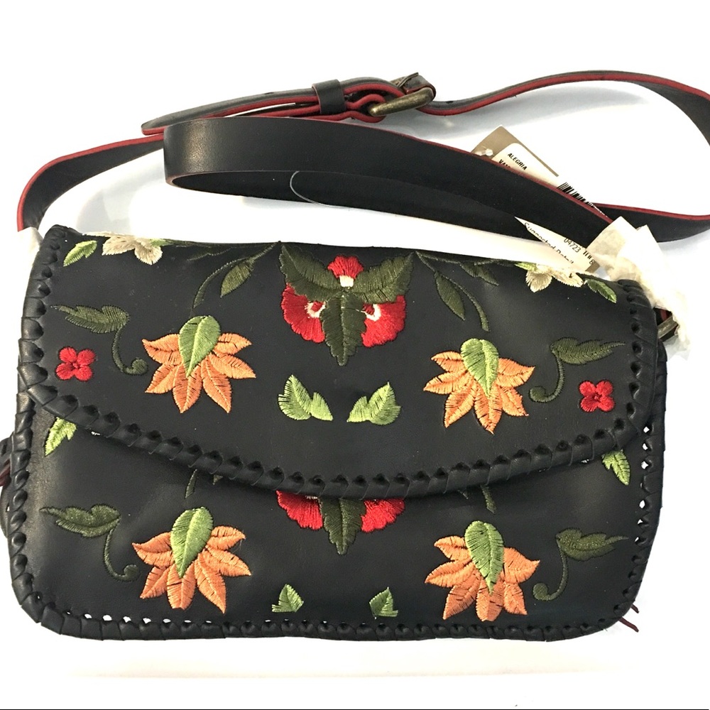 Adrienne Vittadini Embroidered Black Leath…